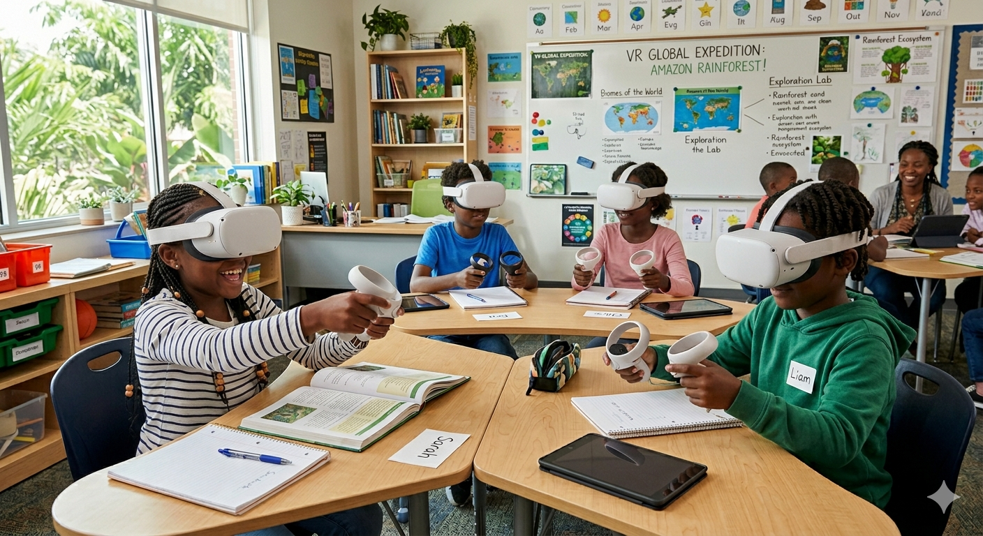 VR learning in classroom